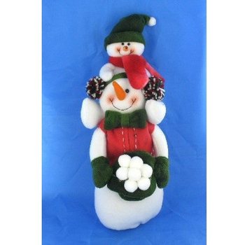 Plush Snowman with Snow Baby on his Shoulders 38 cm