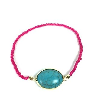 Fuchsia Ibiza-Style Bracelet with Stone (1 pc)