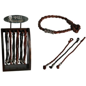 Braided Leather "Skull" Bracelets on Wooden Display (96 pcs)