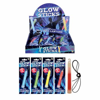 GLOW STICK BREAKLIGHT - 15CM LONG WITH LANYARD - MIXED COLORS IN DISPLAY (12 pcs)