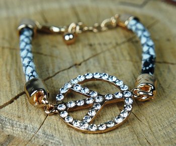 Ibiza Look Bracelet with Peace Sign Black/White (1 pc.)