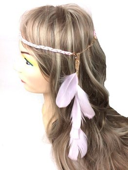 Braided Headband with Feathers Pink (1 pc)