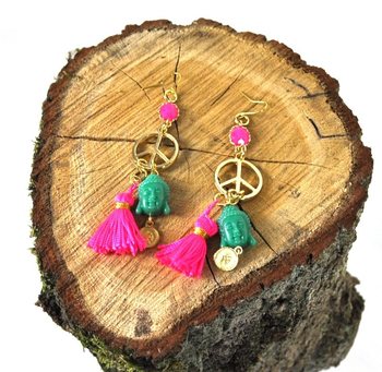Ibiza Earrings Fuchsia / Green Buddha (1 pc)