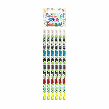 6-Piece Gamer Pencil & Eraser Set - Display Box (24 Sets)