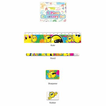 4-PIECE SMILEY STATIONERY SET (24 pcs)