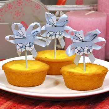 Baby Shower Cupcake Topper - Blue Pram (12 pcs)