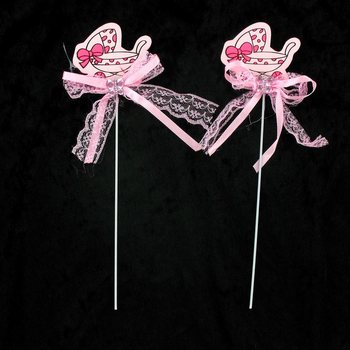 Baby Shower Cake Pick Topper - Pink Stroller (12 pcs)