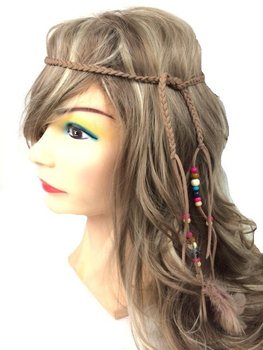 IBIZA STYLE HAIRBAND WITH BEADS BROWN (1 pc)