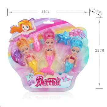 3-Piece Mermaid Doll Set on Card (6pcs)