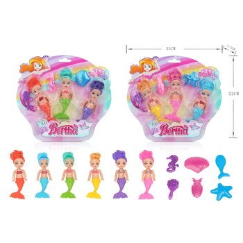 3-Piece Mermaid Doll Set on Card (6pcs)