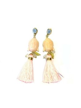 Ibiza Style Buddha Earrings Off-White / Soft Pink (1 pc)