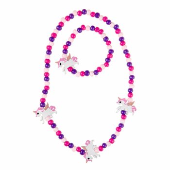 Wooden Unicorn Necklace & Bracelet Set for Kids (48 pcs)