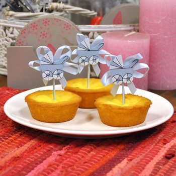 Baby Shower Cupcake Topper - Blue Pram (12 pcs)
