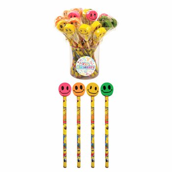 Cheerful Smiley Pencils with Eraser (24 pcs)