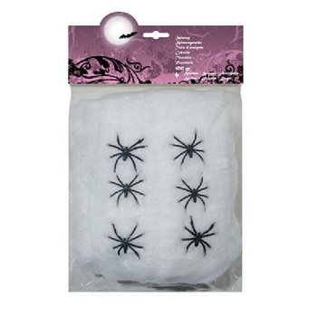 100g Decorative Spider Web with 6 Spiders - White (4 pcs)