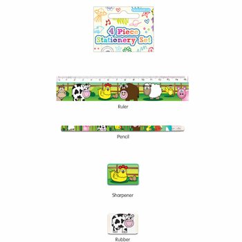 4-Piece Farm Animals Stationery Set (24 pcs)