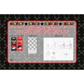 COMPLETE HOSPITALITY BOX PIRATE - 48x Pencil Sets + 100x Colouring Sheets + 100x Napkins (248 pcs)