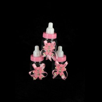 PINK DECORATION WATER BOTTLE WITH BEAR (12p.)